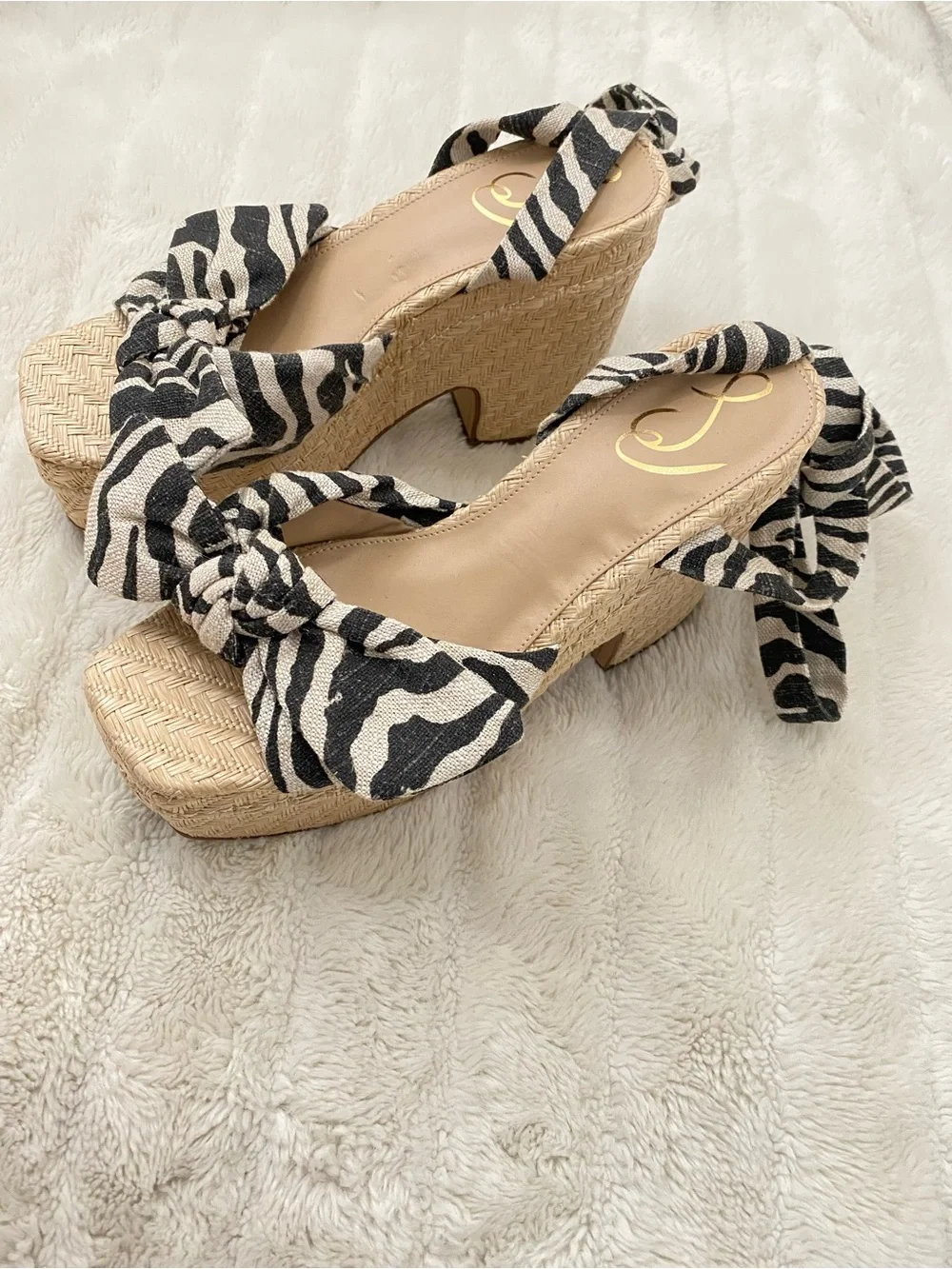 Sam Edelman Zebra-Print Woven Platform Sandal - Black & White Size 8.5